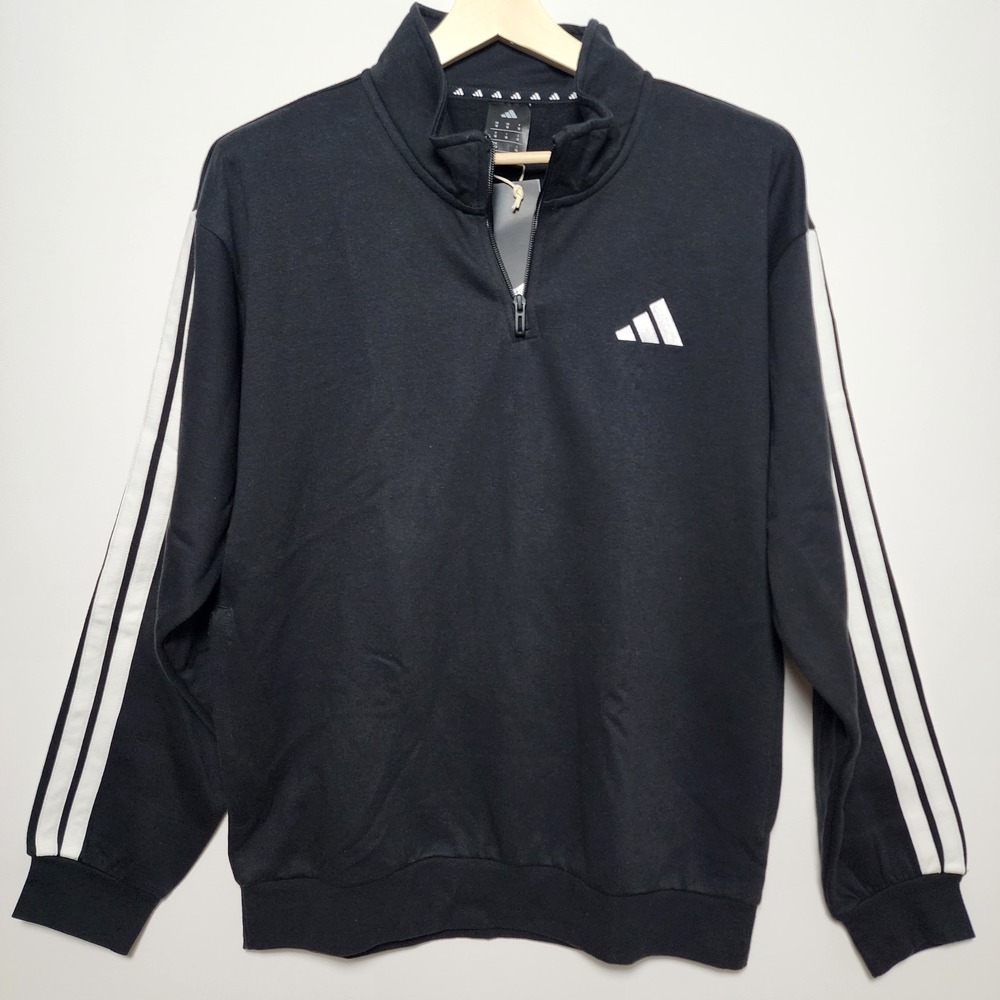 Adidas 3-Stripe 1/4 Zip Pullover Sweatshirt Black White JY6600 Size Medium